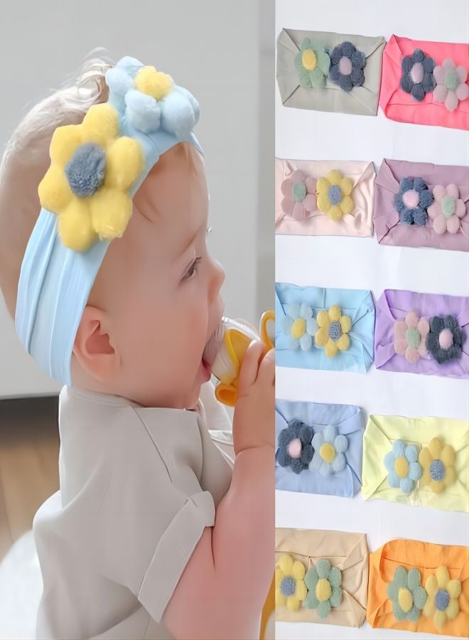 iMissiu 10 Pcs Baby Headbands, Baby Girl Flower Headbands, Handmade Flower Headbands for Newborn, Cute Nylon Headbands for Infant Toodle Baby - Image 1