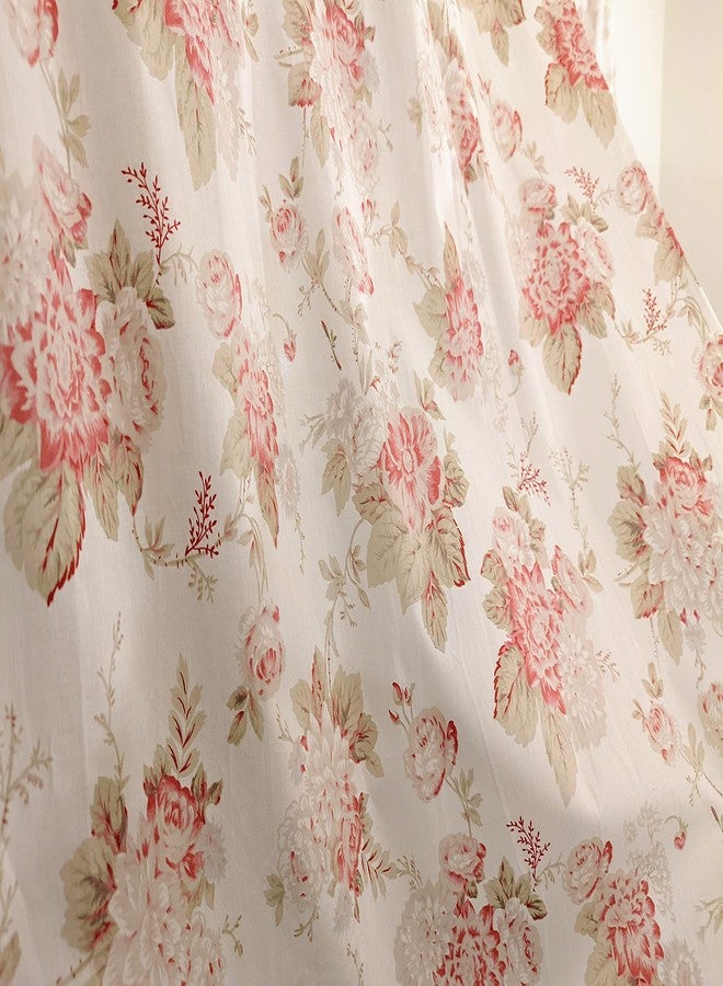 DaDa Bedding Dainty Floral Rose Garden Window Curtain Valance - Semi Sheer Natural Lighting Botanical Straight Tailored Edge - Vintage Ivory White Pastel Green Pink Kitchen Decor - 18" x 52" - Image 4
