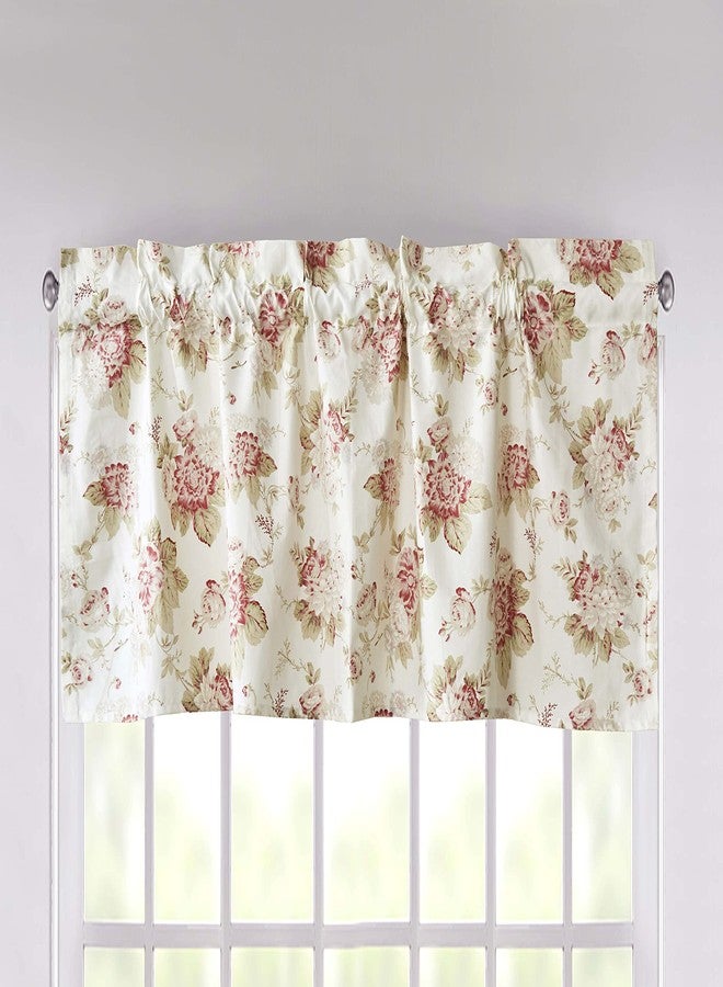 DaDa Bedding Dainty Floral Rose Garden Window Curtain Valance - Semi Sheer Natural Lighting Botanical Straight Tailored Edge - Vintage Ivory White Pastel Green Pink Kitchen Decor - 18" x 52" - Image 5