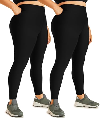 Hi Clasmix Plus Size Leggings for Women Black XX-Large-2 Pack High Waisted Tummy Control Soft Maternity Athletic Casual Yoga Pants for Curvy Women - Image 1