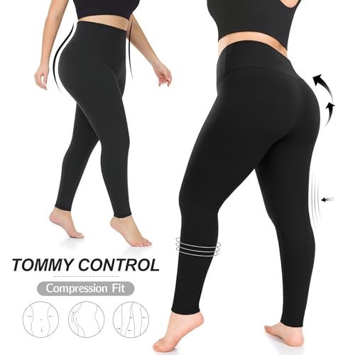 Hi Clasmix Plus Size Leggings for Women Black XX-Large-2 Pack High Waisted Tummy Control Soft Maternity Athletic Casual Yoga Pants for Curvy Women - Image 5