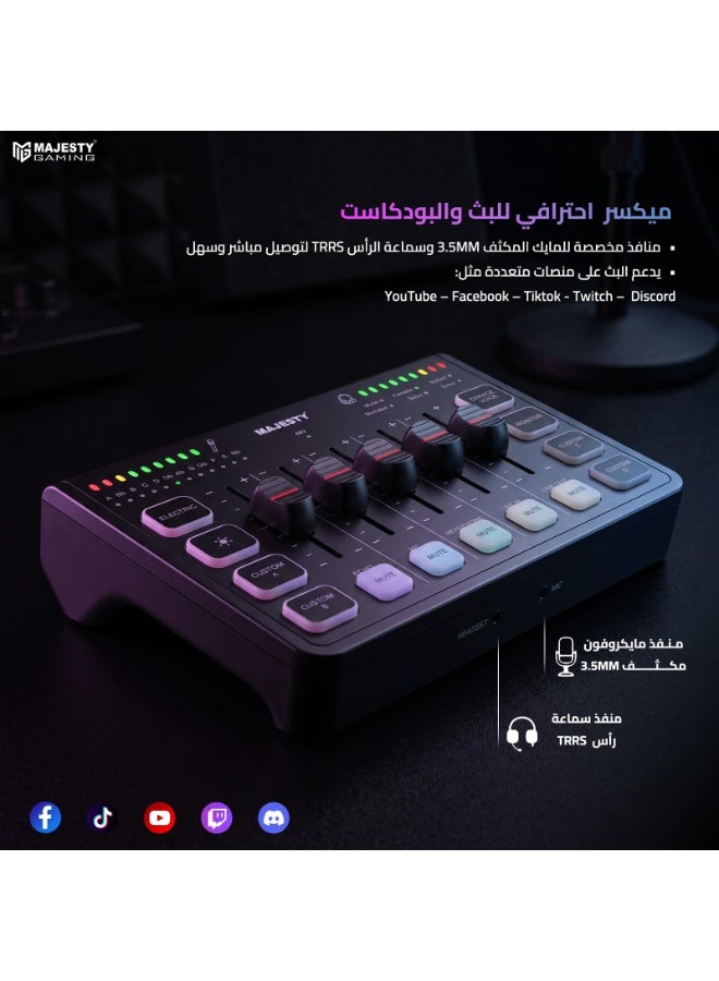 ماجيستي مكسر للألعاب احترافي من ماجيستي | واجهة صوت لصناعة المحتوى والتسجيل والبث المباشر | مزود ب مضخم صوت منخفض الضوضاء | واجهة صوت XLR | مراقبة صوتية مباشرة | يدعم المؤثرات الصوتية - اسود - Image 3