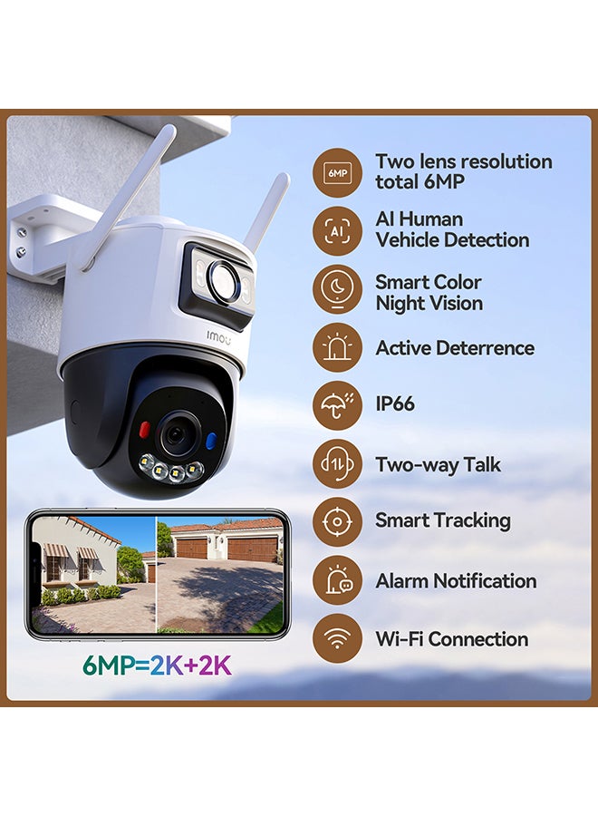 IMOU Cruiser Dual 2 6MP Outdoor Security Camera, Dual-Lens 3MP+3MP (Fixed & PTZ), Wi-Fi 6, Smart Color Night Vision, AI Human & Vehicle Detection, Two-Way Audio, IP66 Weatherproof, Red-Blue Active Deterrence Siren, Supports 512GB MicroSD - Image 2