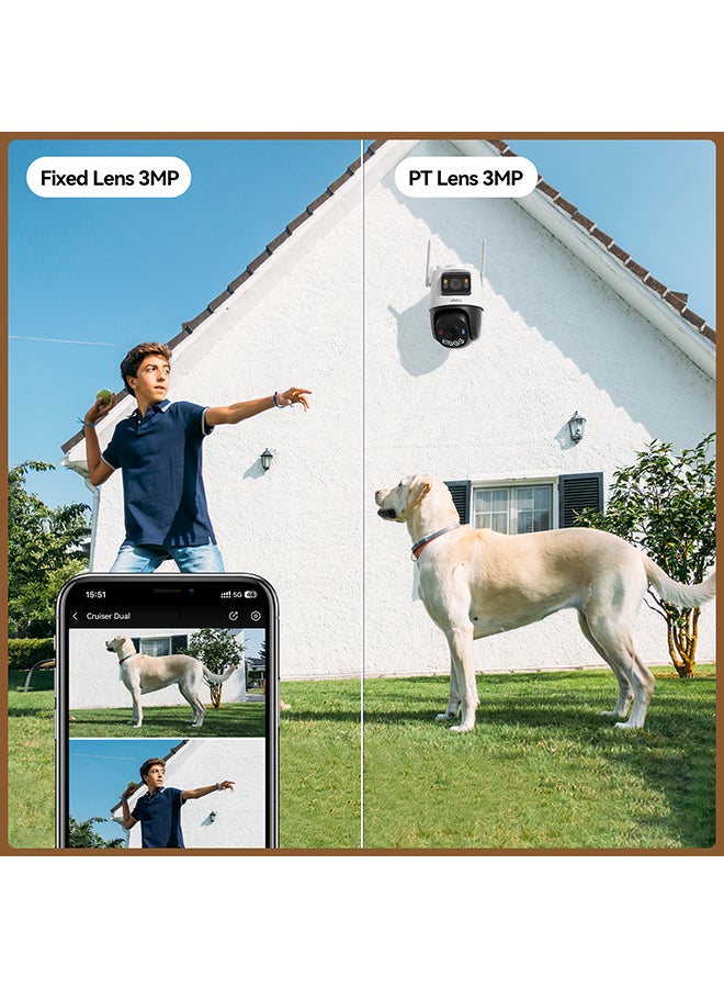 IMOU Cruiser Dual 2 6MP Outdoor Security Camera, Dual-Lens 3MP+3MP (Fixed & PTZ), Wi-Fi 6, Smart Color Night Vision, AI Human & Vehicle Detection, Two-Way Audio, IP66 Weatherproof, Red-Blue Active Deterrence Siren, Supports 512GB MicroSD - Image 5
