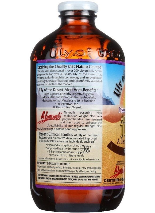 Lily Of the Desert - Lily of the Desert Aloe Vera Juice - Inner Fillet Aloe Vera Drink, Organic Aloe Juice with Natural Vitamins, Digestive Enzymes for Gut Health, Stomach Relief, Wellness, Glowing Skin, 32 Fl Oz - Image 1