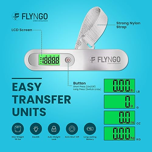 FLYNGO Weight Machine For Luggage Weighing Scale For Luggage Capable Up To 50 Kg With Lcd Display Luggage Scale For Bags, Travel, Flights, Home, Shop, Gas Cylinder (A1), Silver - Image 3