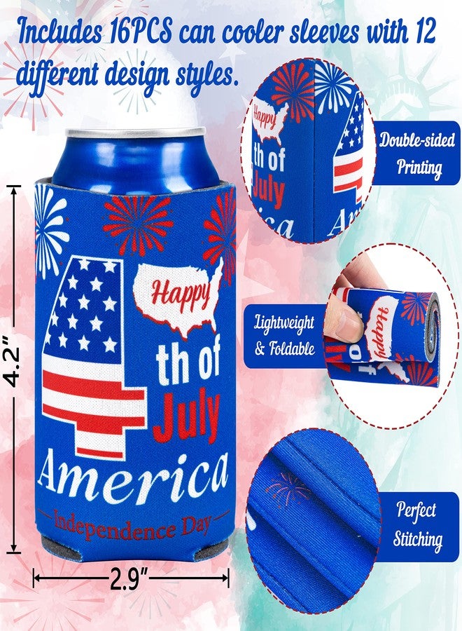 jollylife 16PCS 4th/Fourth of July Decorations Can Cooler Sleeves for Independence Day Memorial Day Patriotic Party Supplies - Image 4