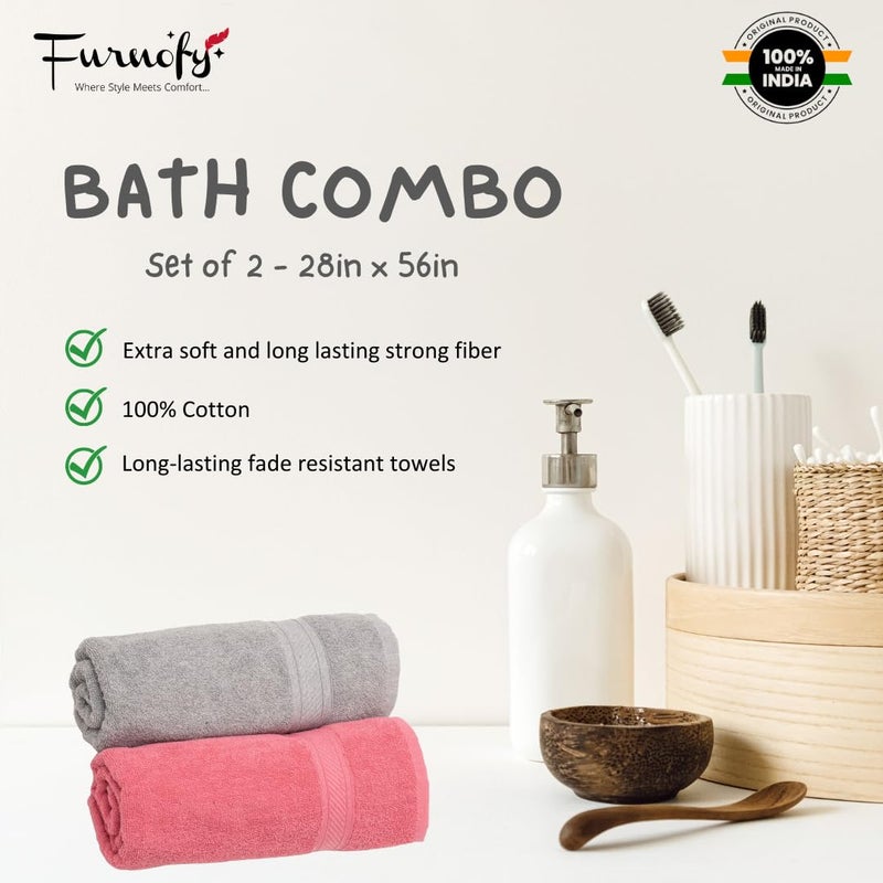 Furnofy 450 GSM Cotton Towels for Bath (70 x 140 cm), Highly Absorbent and Soft Bathroom Towels (Pack of 2 - Grey, Pink) - Image 5