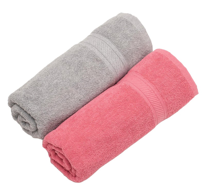 Furnofy 450 GSM Cotton Towels for Bath (70 x 140 cm), Highly Absorbent and Soft Bathroom Towels (Pack of 2 - Grey, Pink) - Image 1