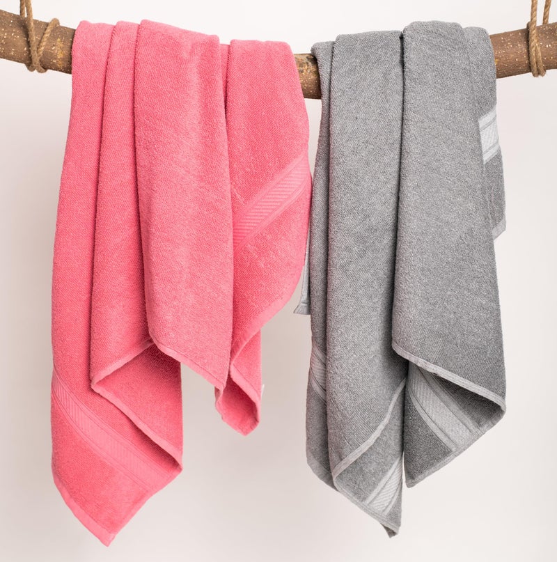 Furnofy 450 GSM Cotton Towels for Bath (70 x 140 cm), Highly Absorbent and Soft Bathroom Towels (Pack of 2 - Grey, Pink) - Image 2