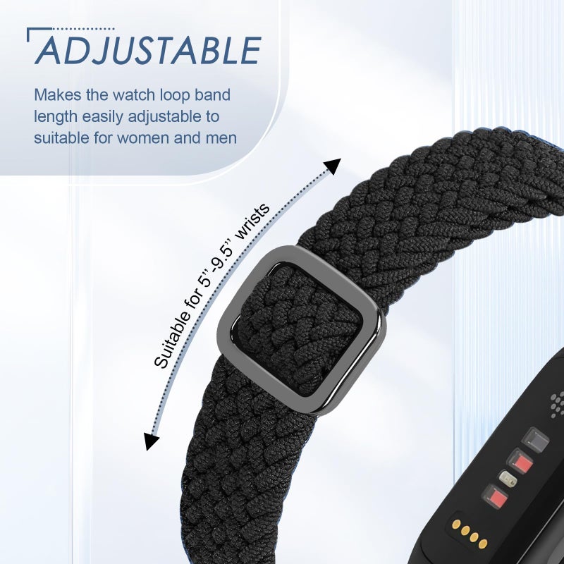 Tiptops Braided Nylon Bands Compatible with Fitbit Inspire 3/Inspire 2/Inspire/Inspire HR/Ace 2/Ace 3, Adjustable Loop Stretchy Straps Replacement Wristbands for Fitbit Inspire Women Men - Image 3