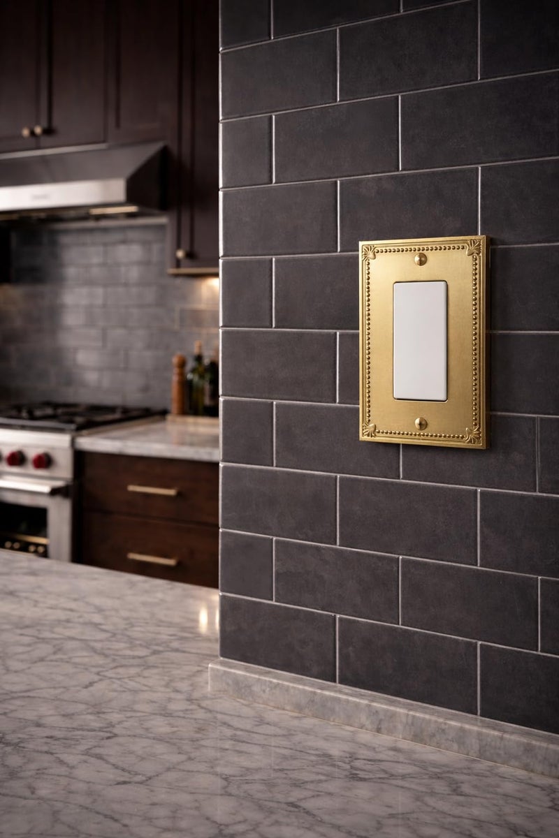 Rio Salto Pearl Collection Brushed Brass Gold Rocker Light Switch Cover Plate â€“ 1 Gang Metal Wall Plates Outlet Covers 3.13" W x 5" H Beaded Sunken Pearl Luxury Artisanal Premium Wall Plate - Image 3