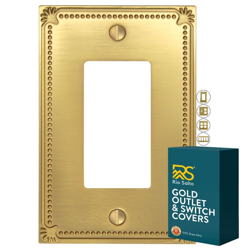 Rio Salto Pearl Collection Brushed Brass Gold Rocker Light Switch Cover Plate â€“ 1 Gang Metal Wall Plates Outlet Covers 3.13" W x 5" H Beaded Sunken Pearl Luxury Artisanal Premium Wall Plate - Image 1