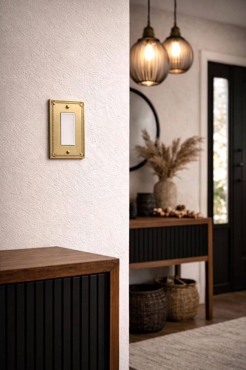 Rio Salto Pearl Collection Brushed Brass Gold Rocker Light Switch Cover Plate â€“ 1 Gang Metal Wall Plates Outlet Covers 3.13" W x 5" H Beaded Sunken Pearl Luxury Artisanal Premium Wall Plate - Image 5