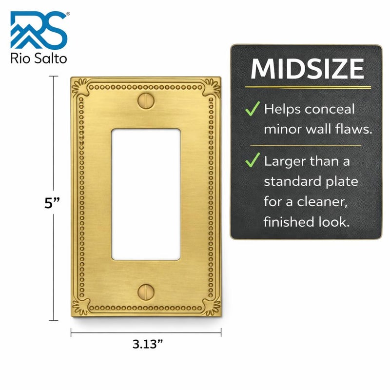 Rio Salto Pearl Collection Brushed Brass Gold Rocker Light Switch Cover Plate â€“ 1 Gang Metal Wall Plates Outlet Covers 3.13" W x 5" H Beaded Sunken Pearl Luxury Artisanal Premium Wall Plate - Image 4