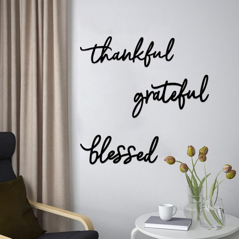 ESTART Thankful Grateful Blessed Letter Sign Metal Wall Decor  3 Piece Black Metal Letters Wall Art for Bathroom Metal Words Wall Decor for Home Decor - Image 3