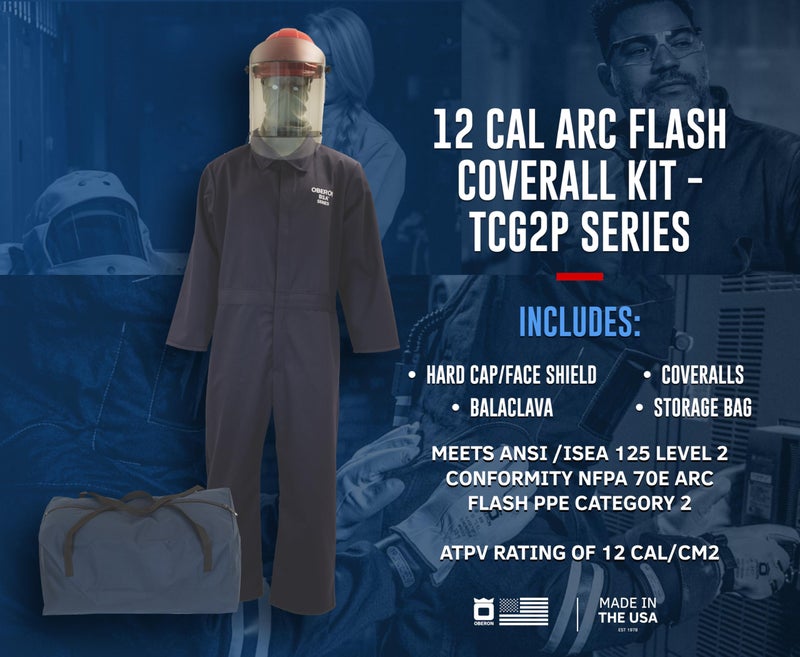 OBERON Arc Flash Coverall Kit – 12 CAL - Includes Hard Cap, Face Shield, Balaclava, Coveralls and Storage Bag - TCG2P SERIES - Image 2