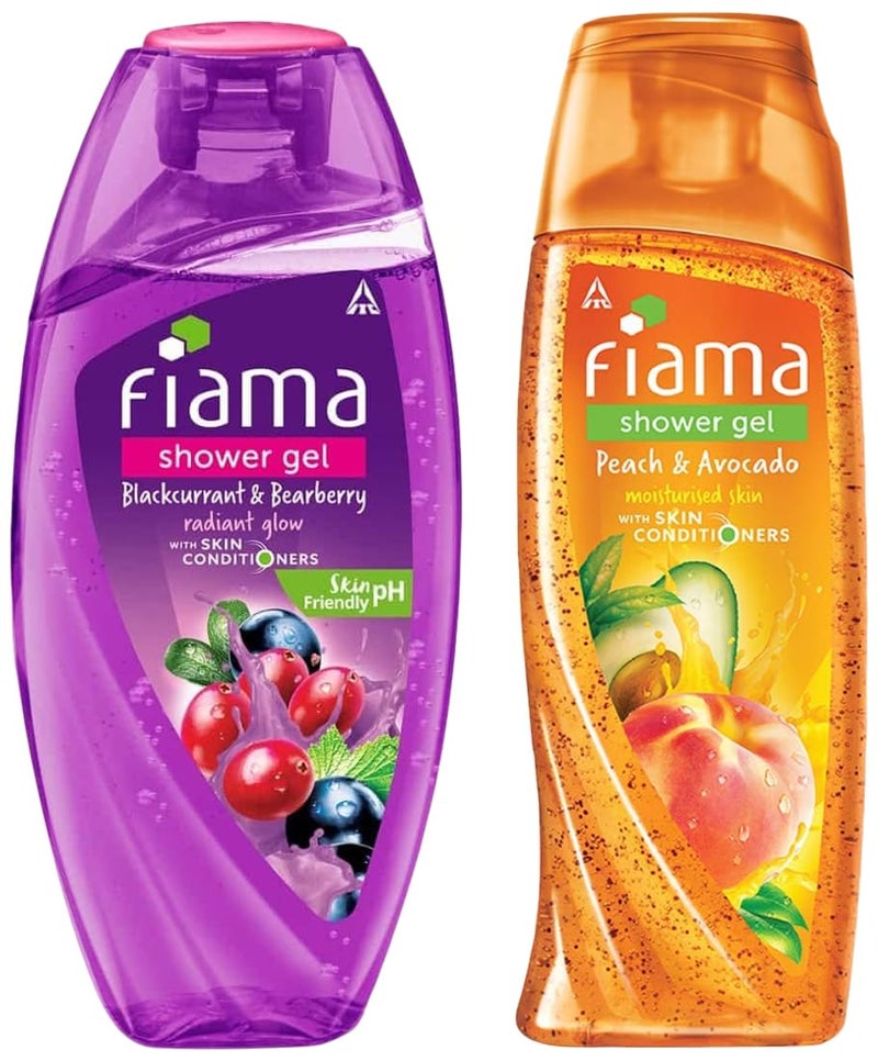Fiama جل استحمام فياما بنكهة الخوخ والأفوكادو جل استحمام فياما بنكهة الكشمش الأسود والتوت البري غسول الجسم مع مرطبات للبشرة لتوهج مشرق 250 مل عبوة من 2 - Image 1