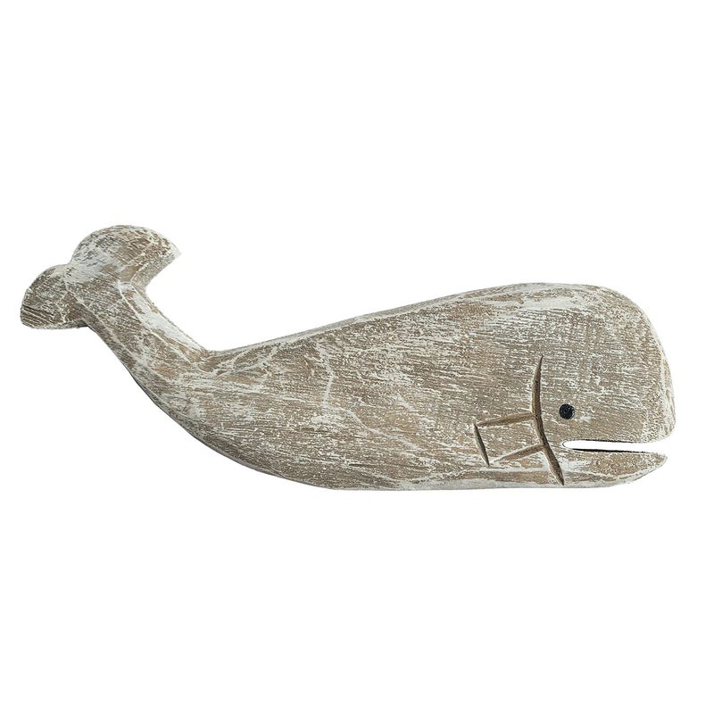 GAPLUM GAPLUM Rustic Wooden Carved Whale Tabletop Statue Decorative Whale Figurine Carving Sculpture  Nautical Ocean Beach Coastal Themed Home Decor  12L 