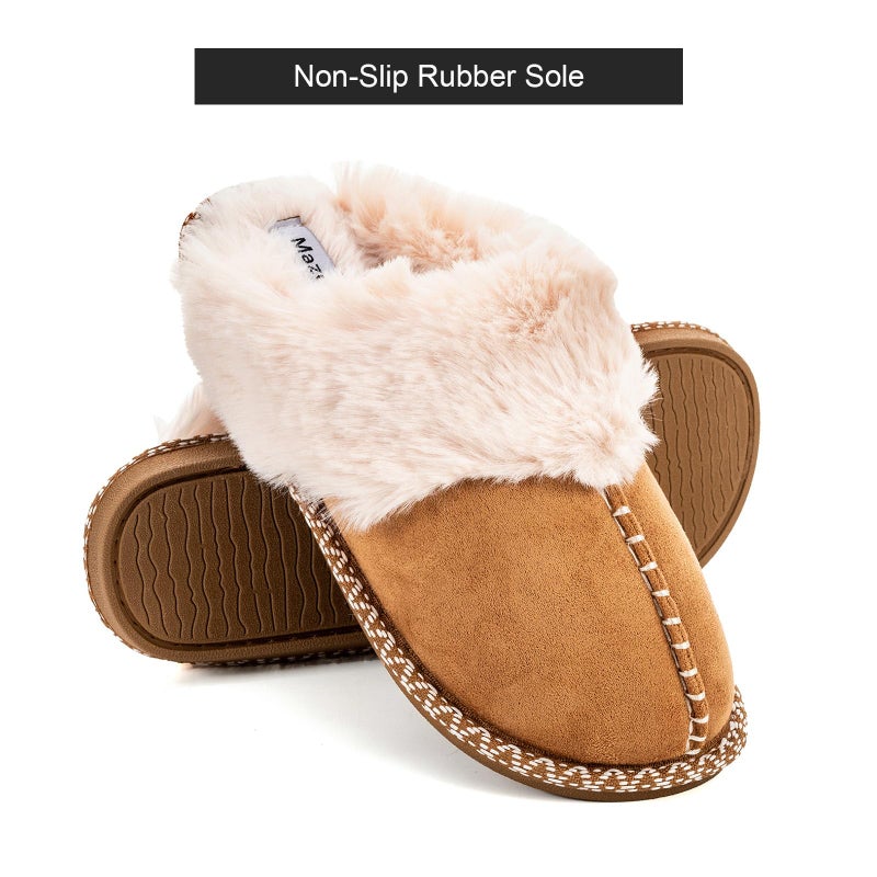 mazeskin Women's Fluffy Memory Foam Slippers, Cozy Winter Furry House Shoes with Warm Fuzzy Lining and Non-Slip Rubber Sole Indoor Outdoor,Chestnut US6-7.5 - Image 5