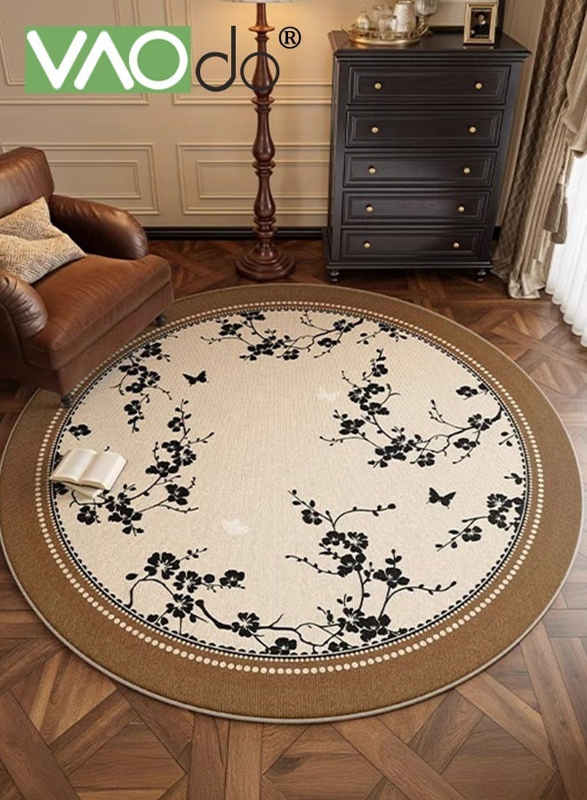 VAOdo Large Round Area Rug, Soft Non-slip Decorative Carpet, Washable Circle Low-pile Rug, Vintage Ink Painting Pattern Mat for Bedroom Living Room Dressing Room 120*120CM - Image 1