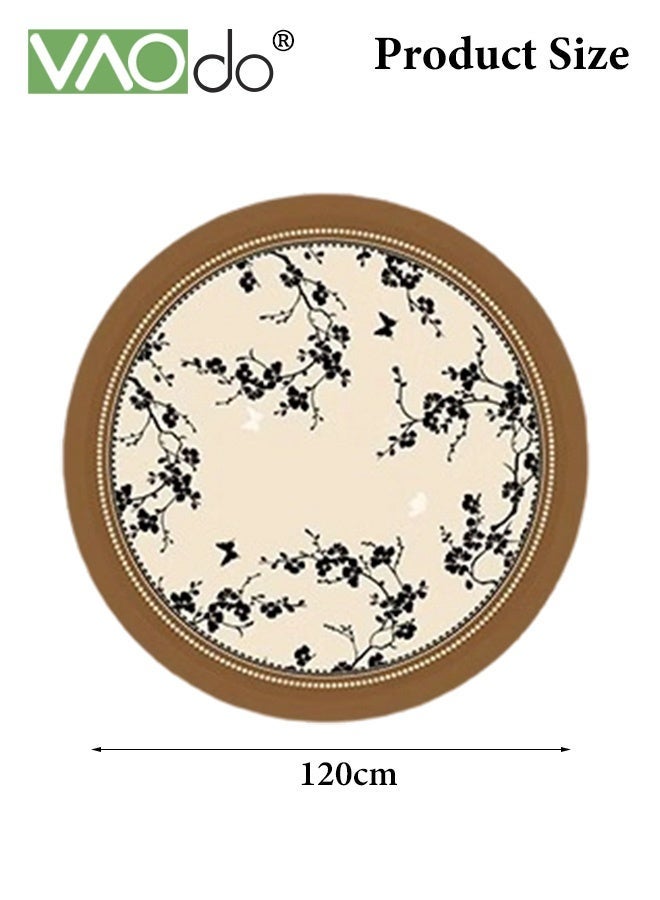 VAOdo Large Round Area Rug, Soft Non-slip Decorative Carpet, Washable Circle Low-pile Rug, Vintage Ink Painting Pattern Mat for Bedroom Living Room Dressing Room 120*120CM - Image 4