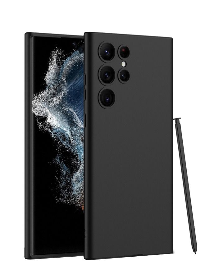 إيف Samsung Galaxy S23 Ultra Case ، شعور الجلد السيليكون السائل النحيف ، غطاء وقائي مقاوم للمنسق العسكري ， مقاوم للصدمات ， مضاد للأصفر ， مضاد للخلع （أسود) - Image 1