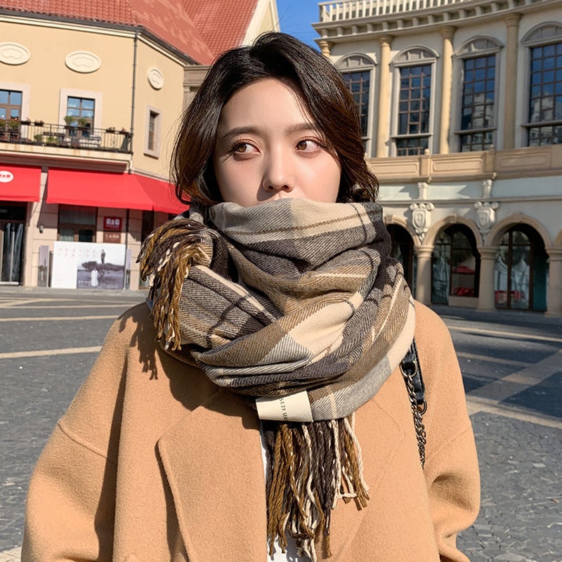 Plaid Scarf for Women, Winter Cute 2025 New Style, Atmospheric Tassel Shawl, Wholesale Warm Thickened Neck Warmer - Image 3