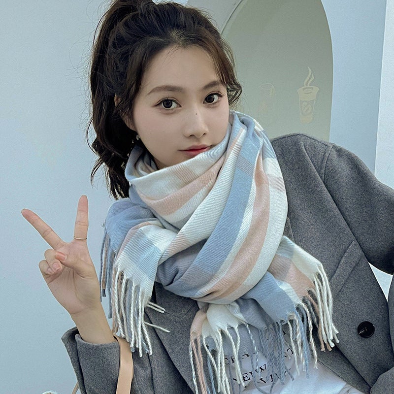 Plaid Scarf for Women, Winter Cute 2025 New Style, Atmospheric Tassel Shawl, Wholesale Warm Thickened Neck Warmer - Image 4