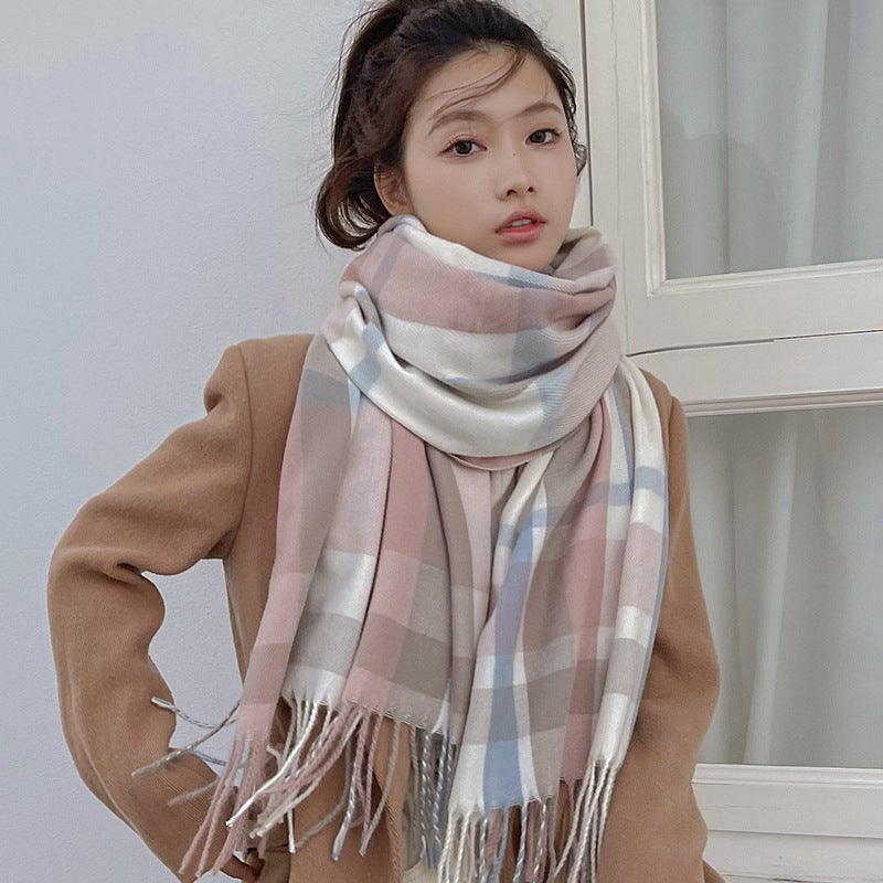 Plaid Scarf for Women, Winter Cute 2025 New Style, Atmospheric Tassel Shawl, Wholesale Warm Thickened Neck Warmer - Image 5