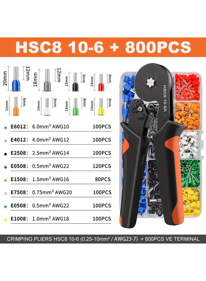 THSC8 10 6HC Ferrule Crimping Tool Set With 800PCS Terminals Wire Stripper Pliers - Image 1