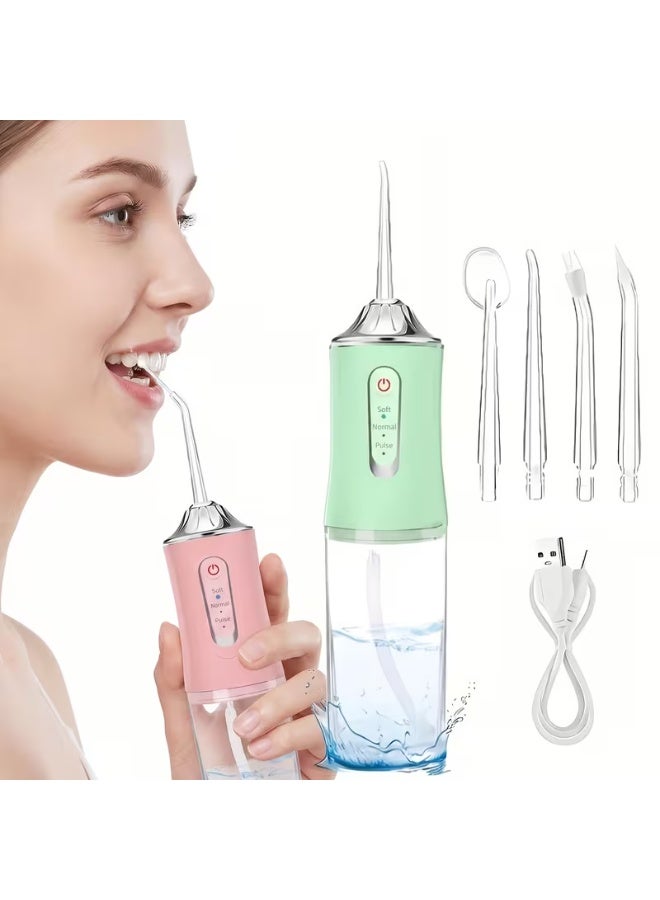 ELTRAZONE Oral Irrigator,Mini Water Flosser, Cordless 200mL Professional, 360° Nozzle Rotation, Hidden Charging Port, 4 Modes 4 Jet Tips, IPX6 Waterproof, Easy-to-Clean Oral Irrigator for Teeth Cleaning Gums,Orthodontic,Braces Dental Care - Green - Image 3
