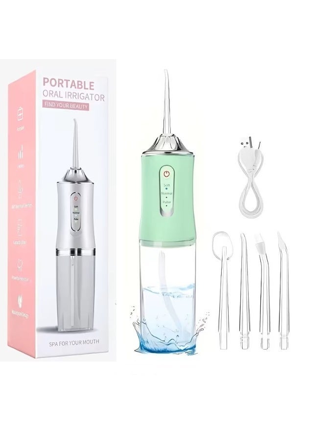 ELTRAZONE Oral Irrigator,Mini Water Flosser, Cordless 200mL Professional, 360° Nozzle Rotation, Hidden Charging Port, 4 Modes 4 Jet Tips, IPX6 Waterproof, Easy-to-Clean Oral Irrigator for Teeth Cleaning Gums,Orthodontic,Braces Dental Care - Green - Image 1