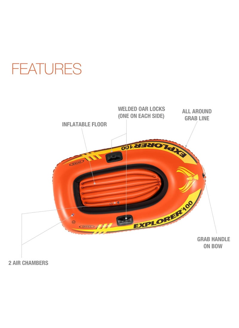 INTEX Explorer Inflatable Boat Series: Dual Air Chambers – Welded Oar Locks – Grab Handles – Bow Rope – Sporty Design  - Image 2