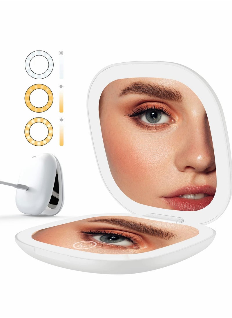 Y&D LED Lighted Travel Makeup Mirror, Mini Magnifying Mirrors with Auto-Off Light Make Up Mirror for Purse Folding Rechargeable Vanity Dimmable 3 Colors Home Office  - Image 1