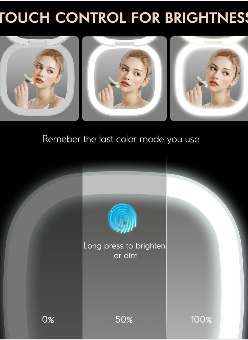 Y&D LED Lighted Travel Makeup Mirror, Mini Magnifying Mirrors with Auto-Off Light Make Up Mirror for Purse Folding Rechargeable Vanity Dimmable 3 Colors Home Office  - Image 4