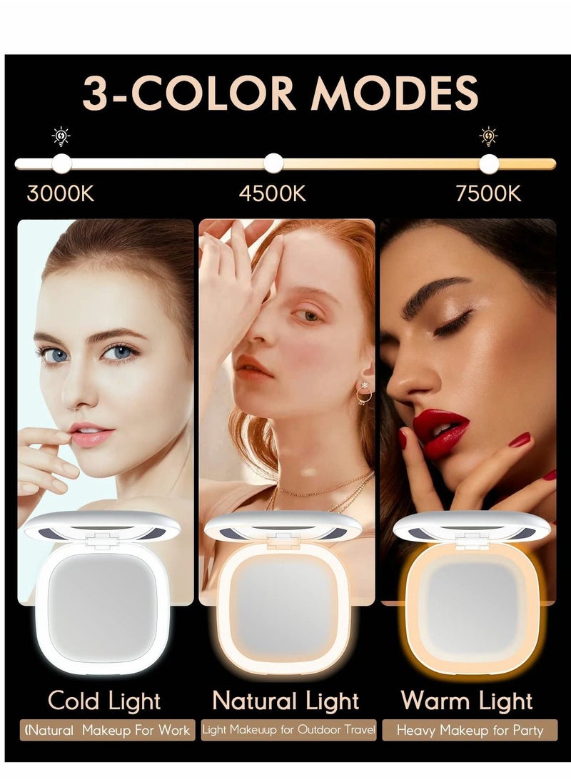 Y&D LED Lighted Travel Makeup Mirror, Mini Magnifying Mirrors with Auto-Off Light Make Up Mirror for Purse Folding Rechargeable Vanity Dimmable 3 Colors Home Office  - Image 3