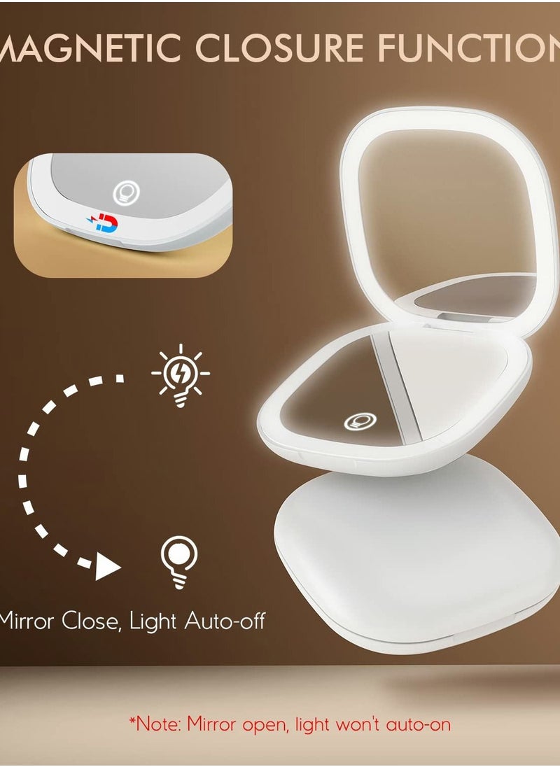 Y&D LED Lighted Travel Makeup Mirror, Mini Magnifying Mirrors with Auto-Off Light Make Up Mirror for Purse Folding Rechargeable Vanity Dimmable 3 Colors Home Office  - Image 2