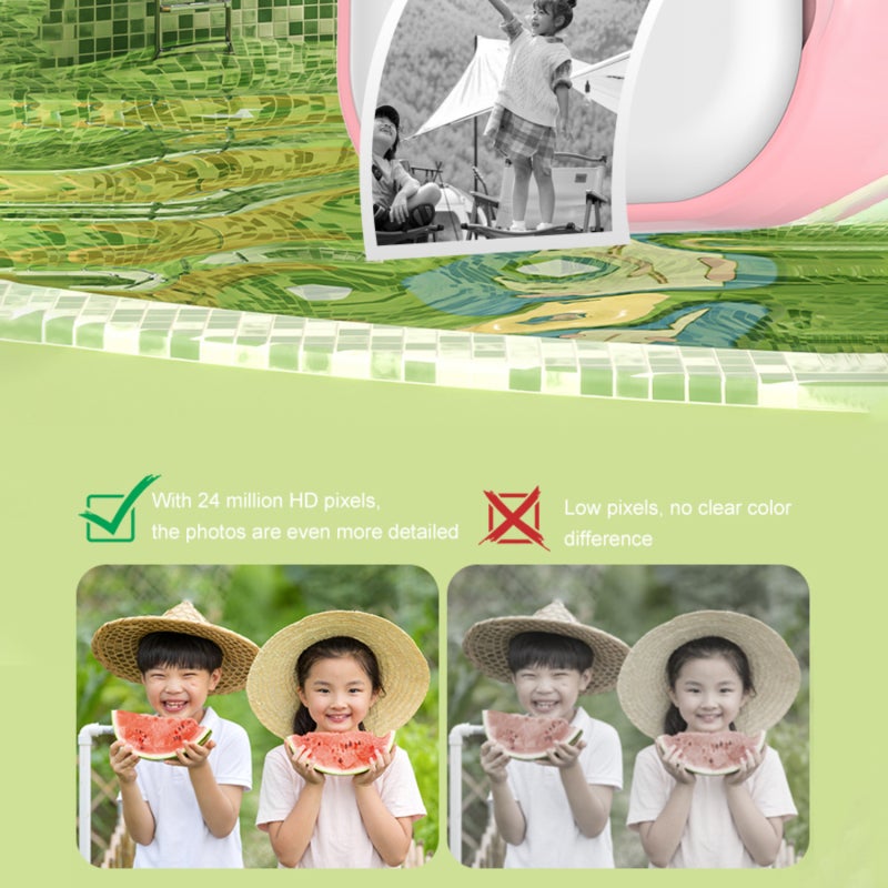 Children's Camera: 2-Inch Hd Display, 24MP, 1080P Hd Recording - One-Click Photo Print, Kids-Friendly Design for Toddlers, Gift Giving & Outdoor Play - Image 3