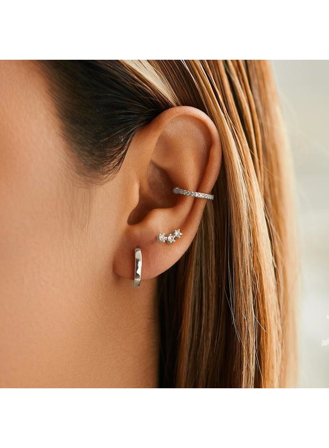 LOFITOR 5 Pairs Sterling Silver Stud Hoop Earrings for Women Teens Dainty 14k Silver Dainty Earrings 925 Sterling Silver Cartilage Earrings Stud Earrings Huggie Earrings Set for Multiple Piercing - Image 5