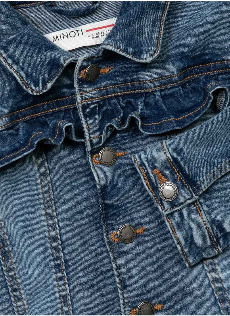 MINOTI Girls Denim Jacket with Front Ruffle Detail  - Image 3