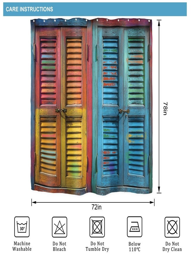 Riyidecor Rustic Barn Door Shower Curtain for Bathroom Decor 72Wx78H Vintage Colorful Farmhouse Wooden Wood Blinds Plank Countryside Art Printed Fabric Polyester Waterproof 12 Pack Plastic Hooks - Image 5