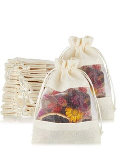 Y&D 40-Pieces 10x14 Cm Linen Burlap Sheer Bag Organza Bag Burlap Bags With Drawstring For Wedding Party Favors Cosmetic Samples Goodies Mesh Pouch (White)  - Image 1