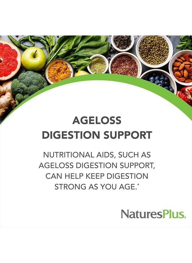 NaturesPlus AgeLoss Digestion Support - 90 Capsules - Prebiotics, Live Enzymes & 150 mg L-Glutamine - Gluten Free - 30 Servings