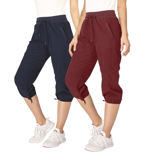 Ultra Performance Capri Pants for Women 2 Pack Womens Capris Hiking Capri Pants Summer Clothes for Women (Avail in Plus Size) Wine, Navy - Image 1