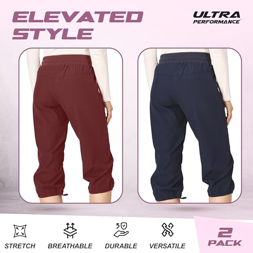Ultra Performance Capri Pants for Women 2 Pack Womens Capris Hiking Capri Pants Summer Clothes for Women (Avail in Plus Size) Wine, Navy - Image 5