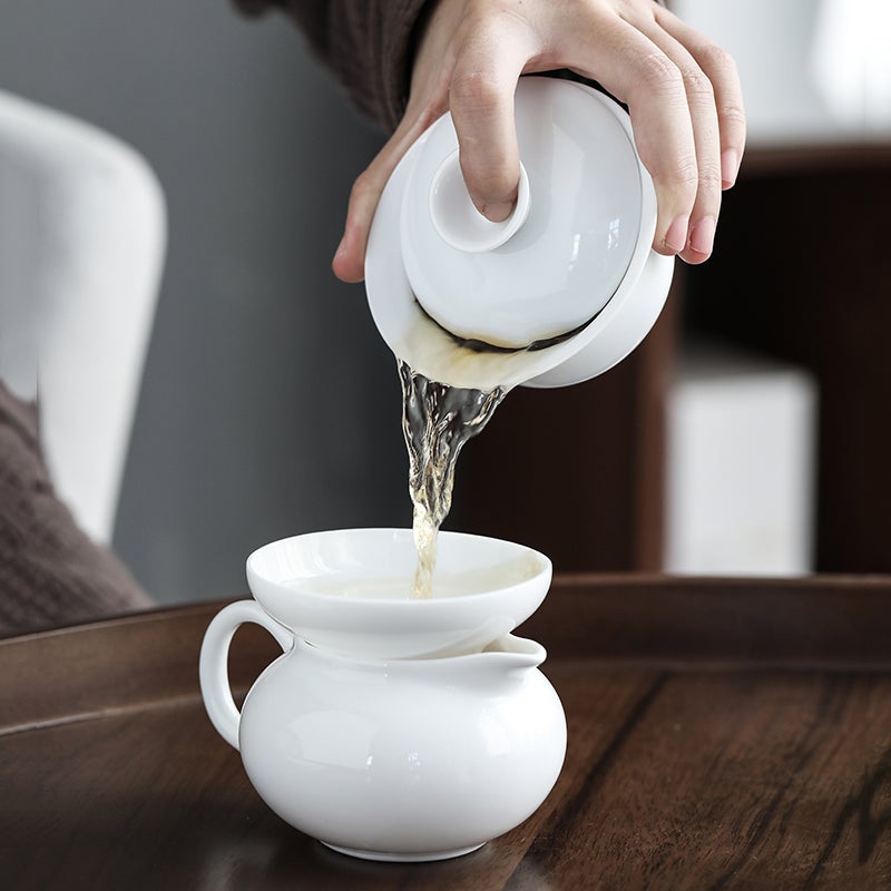 JD Jing Zao MULTIPOTENT Chinese White Complete Kung Fu Tea Set, Mutton-Fat Jade Porcelain Ultra-Thin Gaiwan Set (Shatterproof Packaging) YQ0055 - Image 2