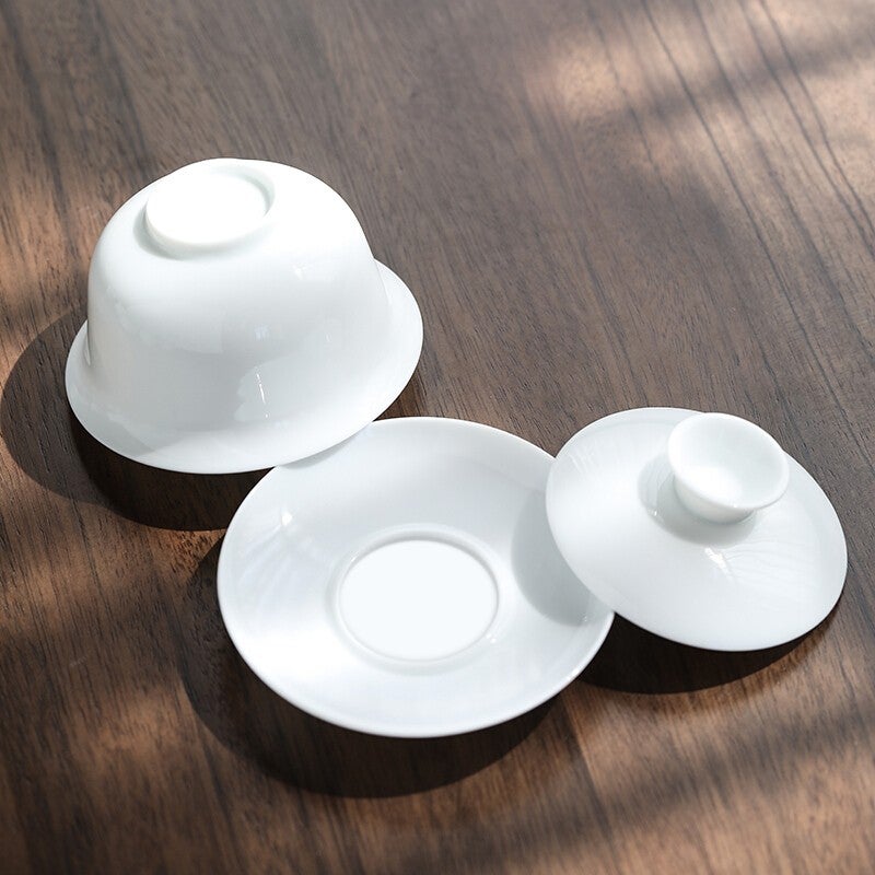 JD Jing Zao MULTIPOTENT Chinese White Complete Kung Fu Tea Set, Mutton-Fat Jade Porcelain Ultra-Thin Gaiwan Set (Shatterproof Packaging) YQ0055 - Image 3