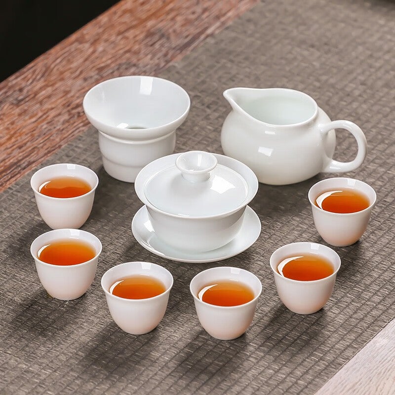 JD Jing Zao MULTIPOTENT Chinese White Complete Kung Fu Tea Set, Mutton-Fat Jade Porcelain Ultra-Thin Gaiwan Set (Shatterproof Packaging) YQ0055 - Image 1