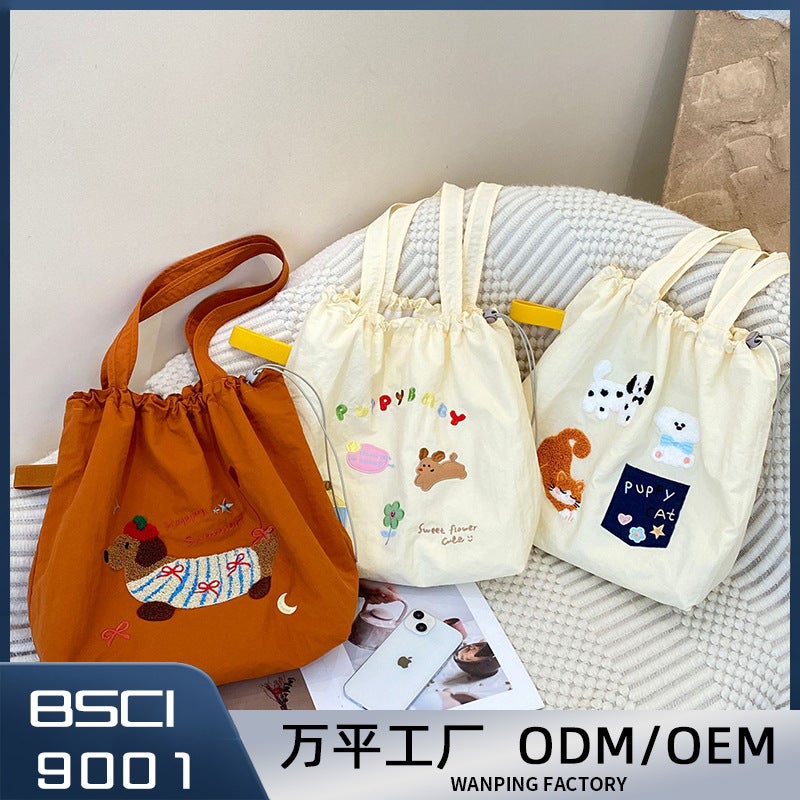 Embroidered Cartoon Canvas Bag Women'S Arrival Fashionable Korean Style College Style Tote Bag Casual Large Capacity Shopping Bag - Image 2